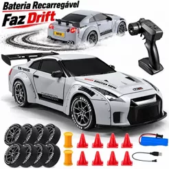 Carrinho de Controle Remoto Drift Recarregável 4x4 Carro Porsche Nissan GTR Menino