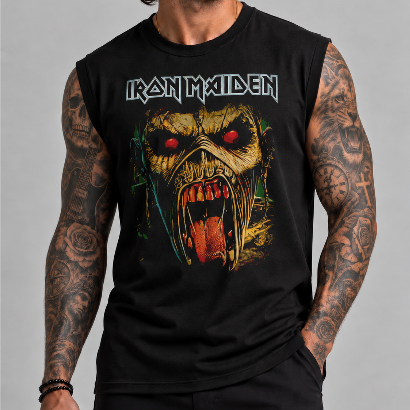 Camiseta Regata Oversized Masculino, modelo Streetwear, banda de rock Iron Maiden 80% Algodão