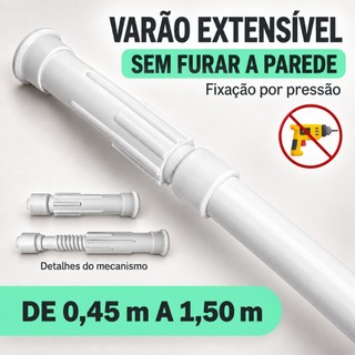 Varao Extensivo de 45cm a 1,50m Sem Furo Ajustável Extensível Cortina Box Banheiro Suport…