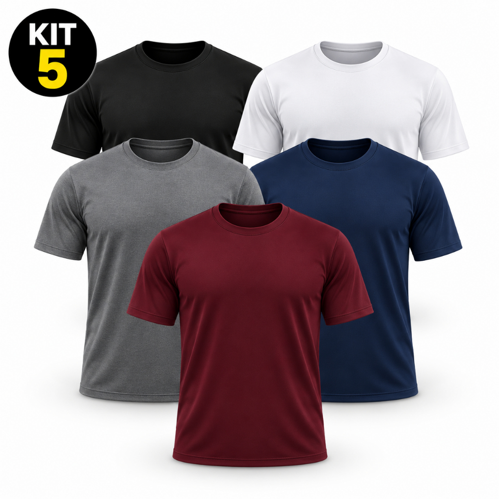 Kit 5 Camisetas Masculinas Dry Fit Básicas Esportivas Academia Treino Corrida Caminhada Trabalho e Dia a Dia