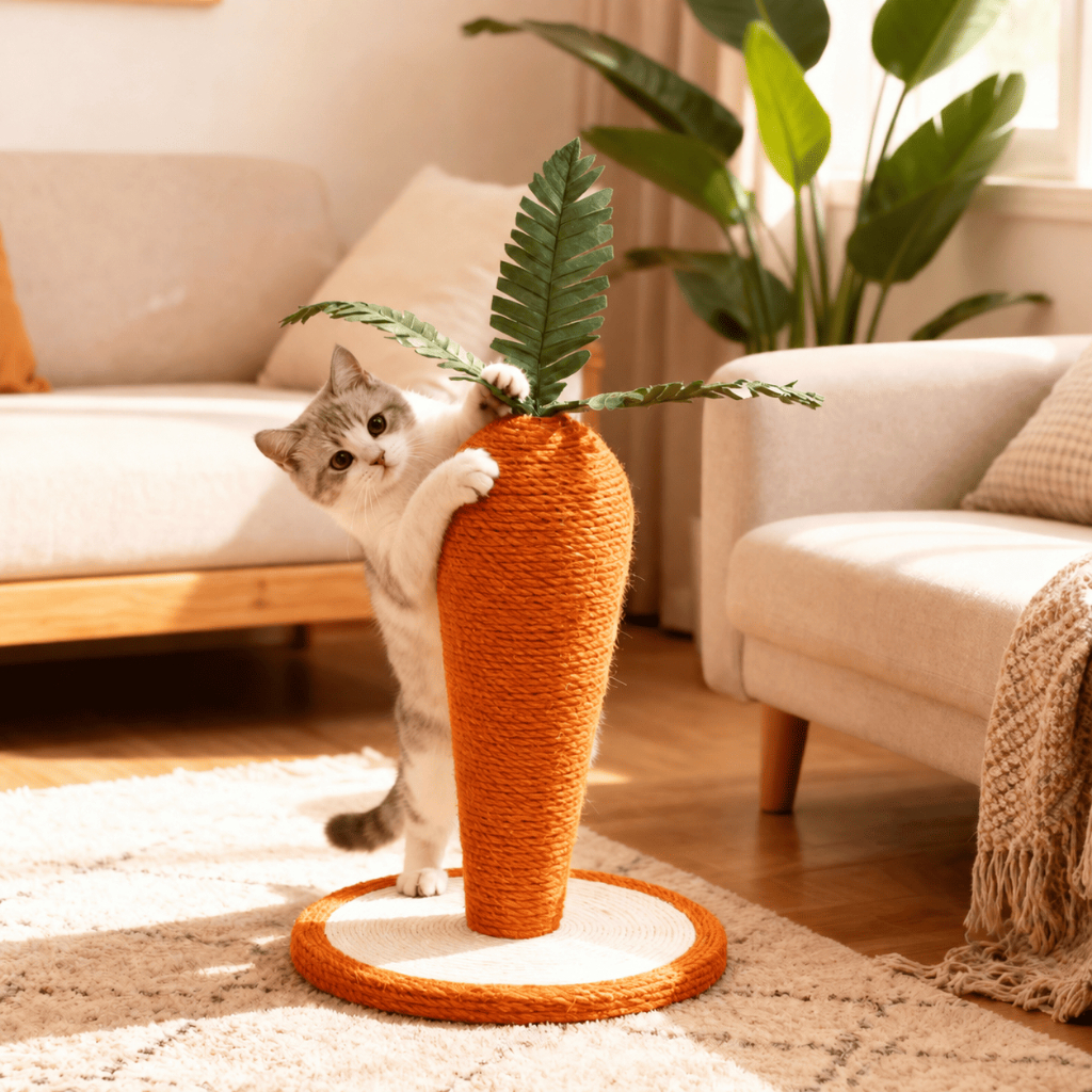 Arranhador para Gato Cenoura 40cm Poste com Sisal Base 30cm Estável Antiderrapante