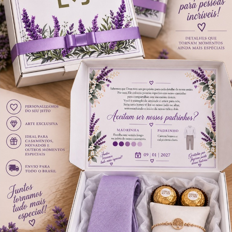 Caixa Convite para Padrinhos de Casamento Personalizada com Laço ($15,50 cada)
