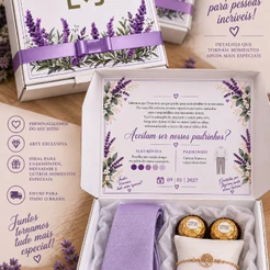 Caixa Convite para Padrinhos de Casamento Personalizada com Laço ($15,50 cada)