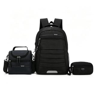 Mochila Escolar 3 em 1, Tecido Nylon de Alta Densidade, Mochila + Bolsa Térmica + Estojo