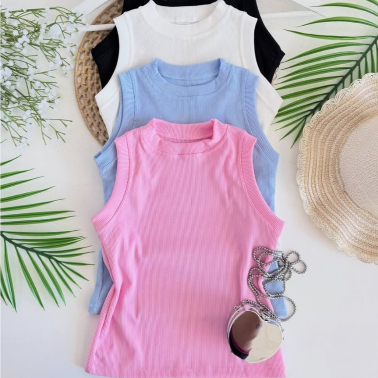 kit 3 Regatas  infantil e  Juvenil Lisa canelada cores sortidas Blusa infantil confortáveis