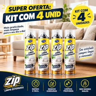 Kit 4 Limpa Estofado Espuma Spray 300ml ZIP LIMPADOR DE SOFÁ LIMPA ESTOFADO A SECO LIMPADOR MULTIUSO