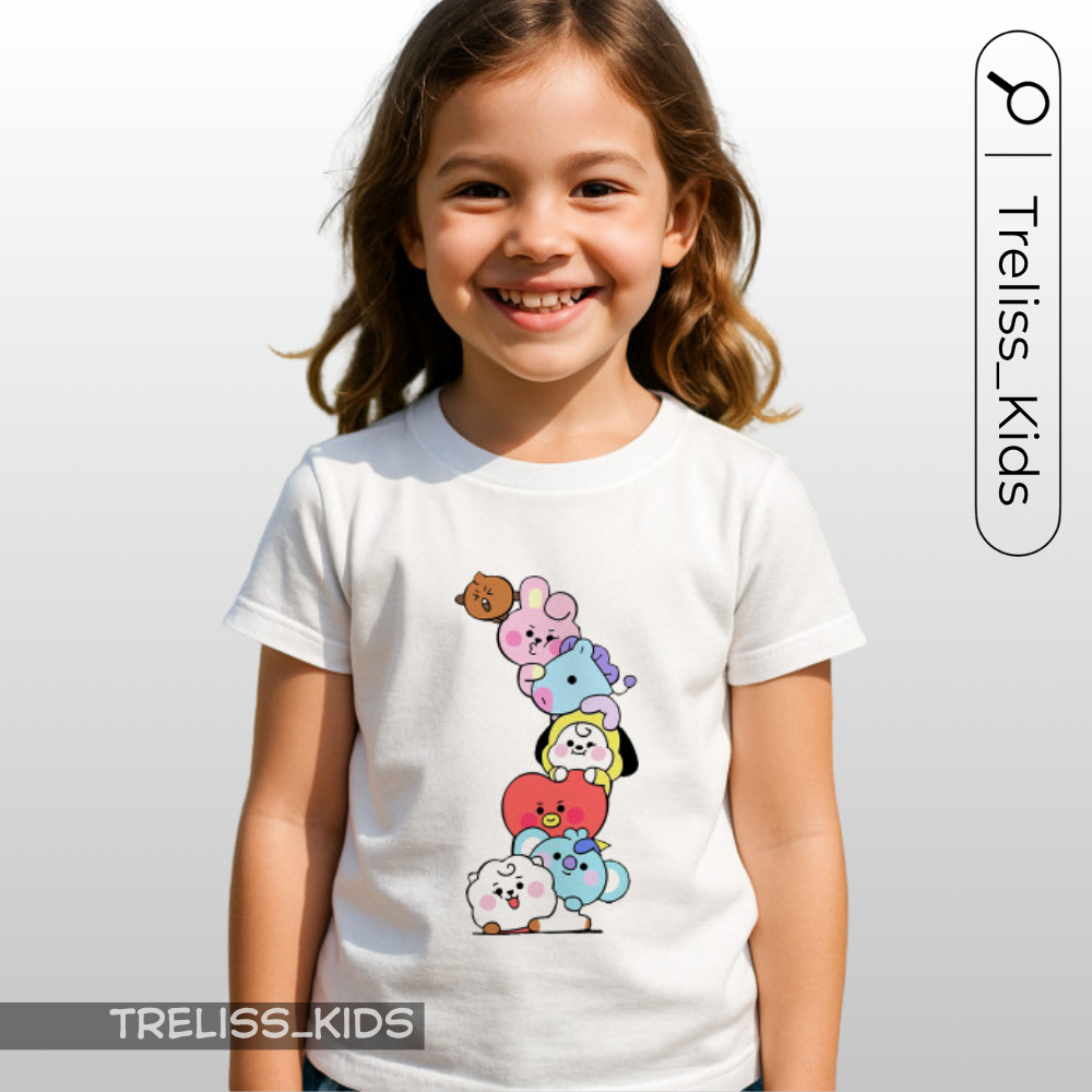 Camiseta K Pop-BTS- BT21 Infantil 100% Algodão Unissex Varias Estampas do 2 ao 16