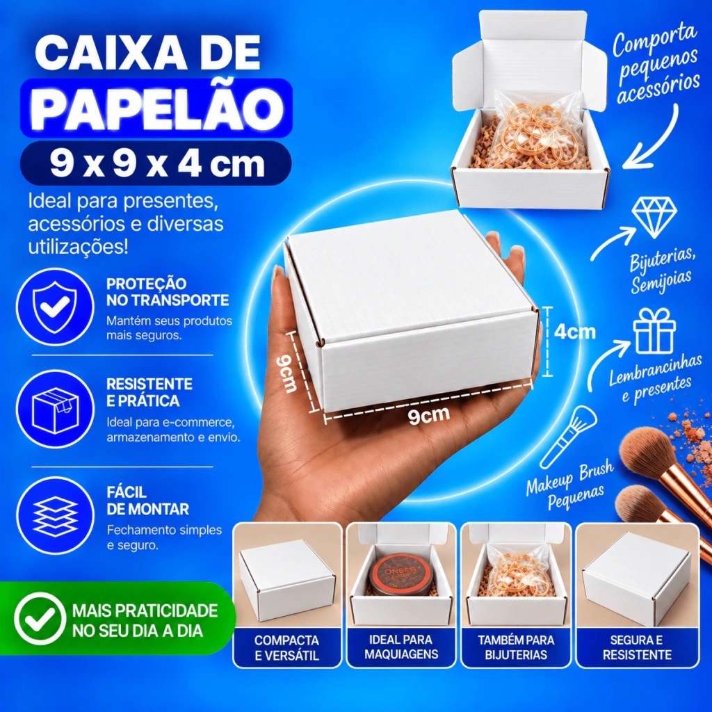 100 Caixa BRANCA 9x9x4-Para bijuterias semi jóias Laços