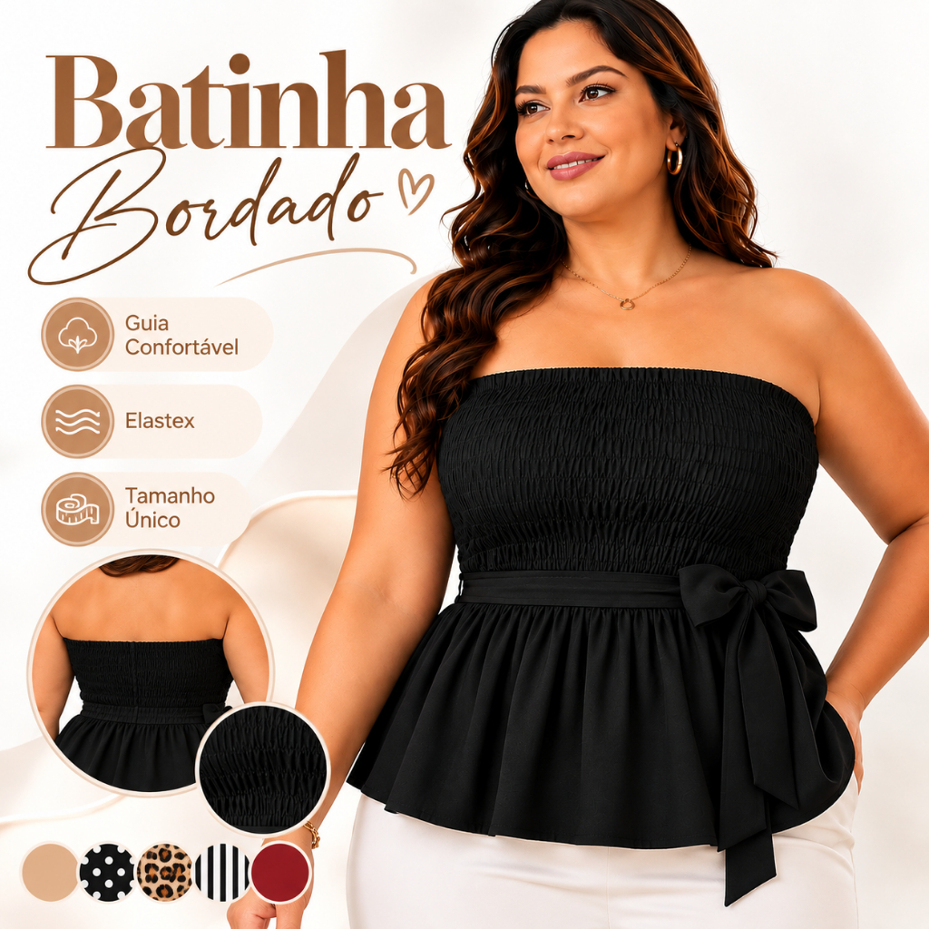 Blusa Feminina Plus Size Bata Soltinha Ombro a Ombro Tomara Que Caia