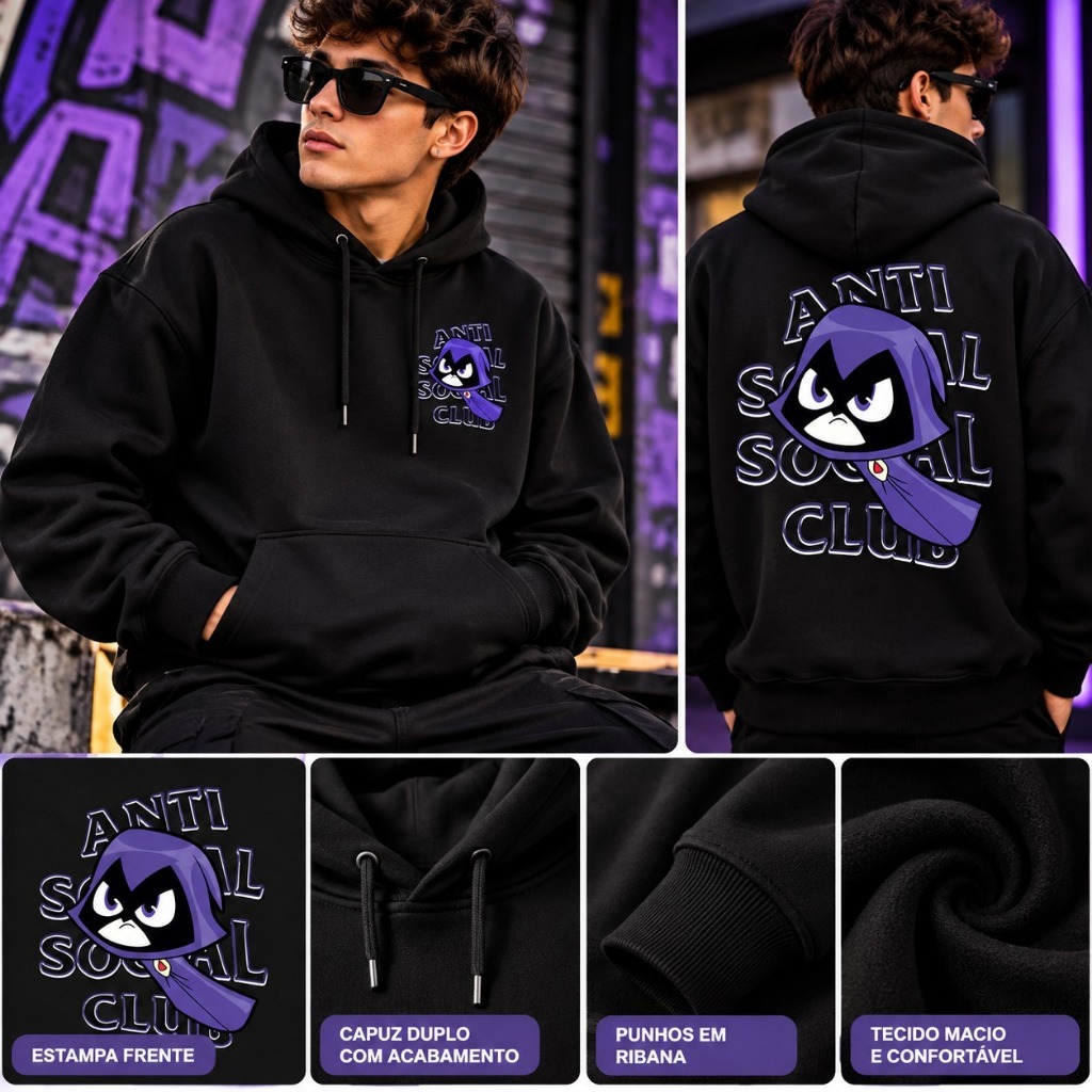 Blusa de Frio MOLETOM CANGURU Unissex Anti Social Ravena Masculino e Feminina lançamento