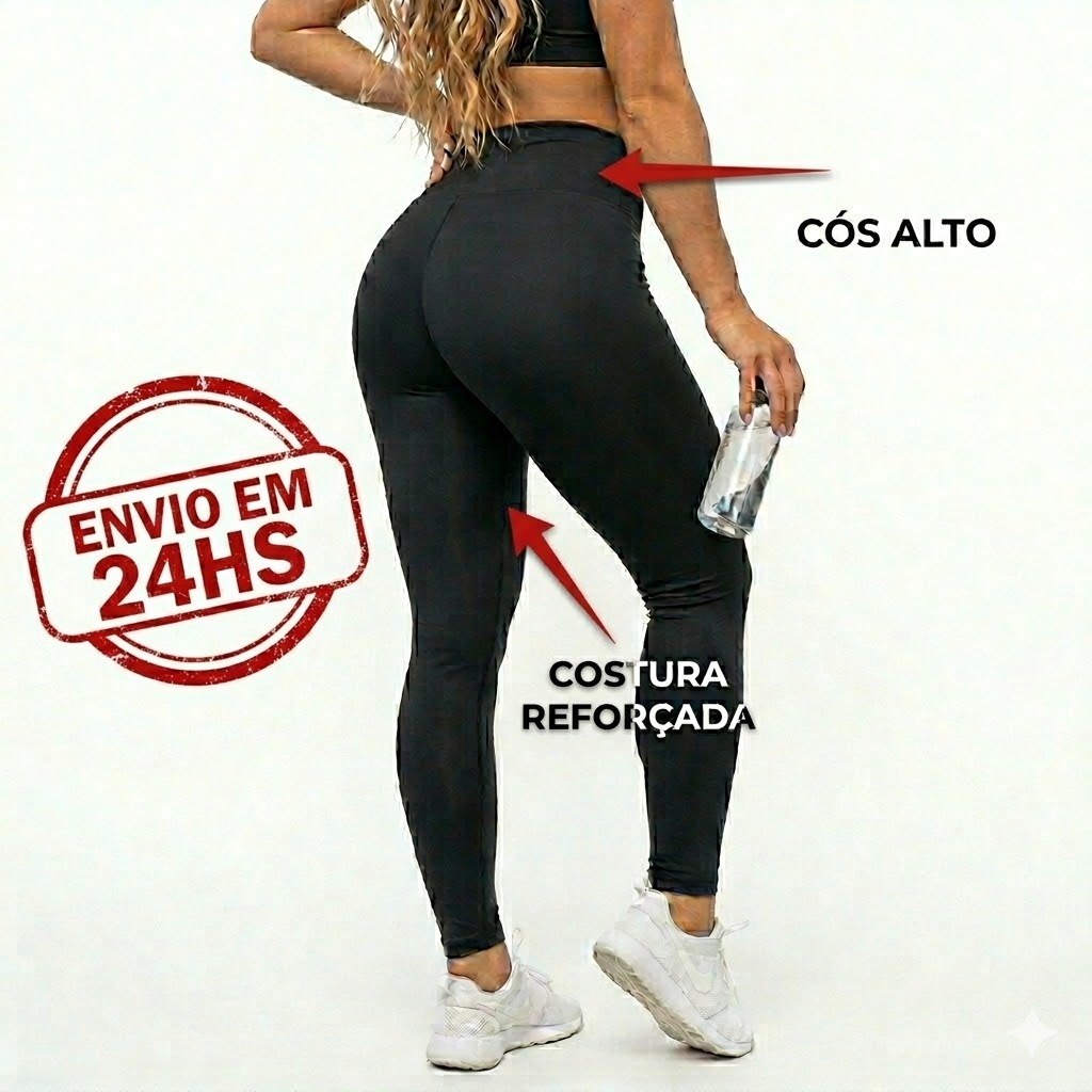 Calça Legging Feminina Cintura Alta Academia Fitness Alta Compressão Não Fica Transparente Cós Largo Treino Suplex