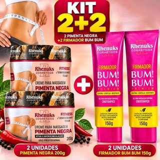 GEL BUMBUM PERFEITO – Kit 2 Gel Redutor de MedidasPimenta Negra + 2 Firmador Bumbum Premium – Rhenuks