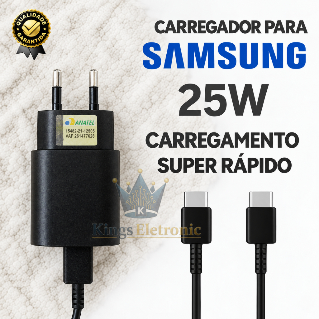 Carregador Para Samsung Super Rápido 25w Original Tipo C Para Tipo C