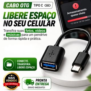 Cabo Adaptador OTG Tipo C USB 3.0 Para Celular Tablet Pendrive Teclado  Mouse Transferência de Dados