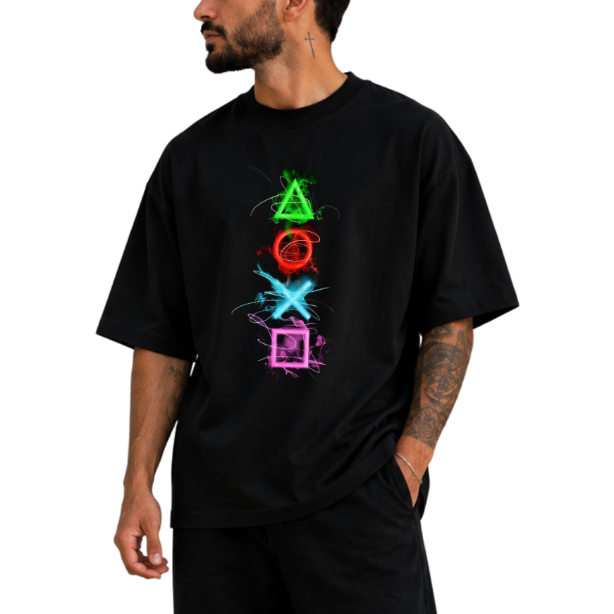 Camiseta Playstation Masculina Premium Oversized Camisa Estampada Gamer 100% Algodão Video Game