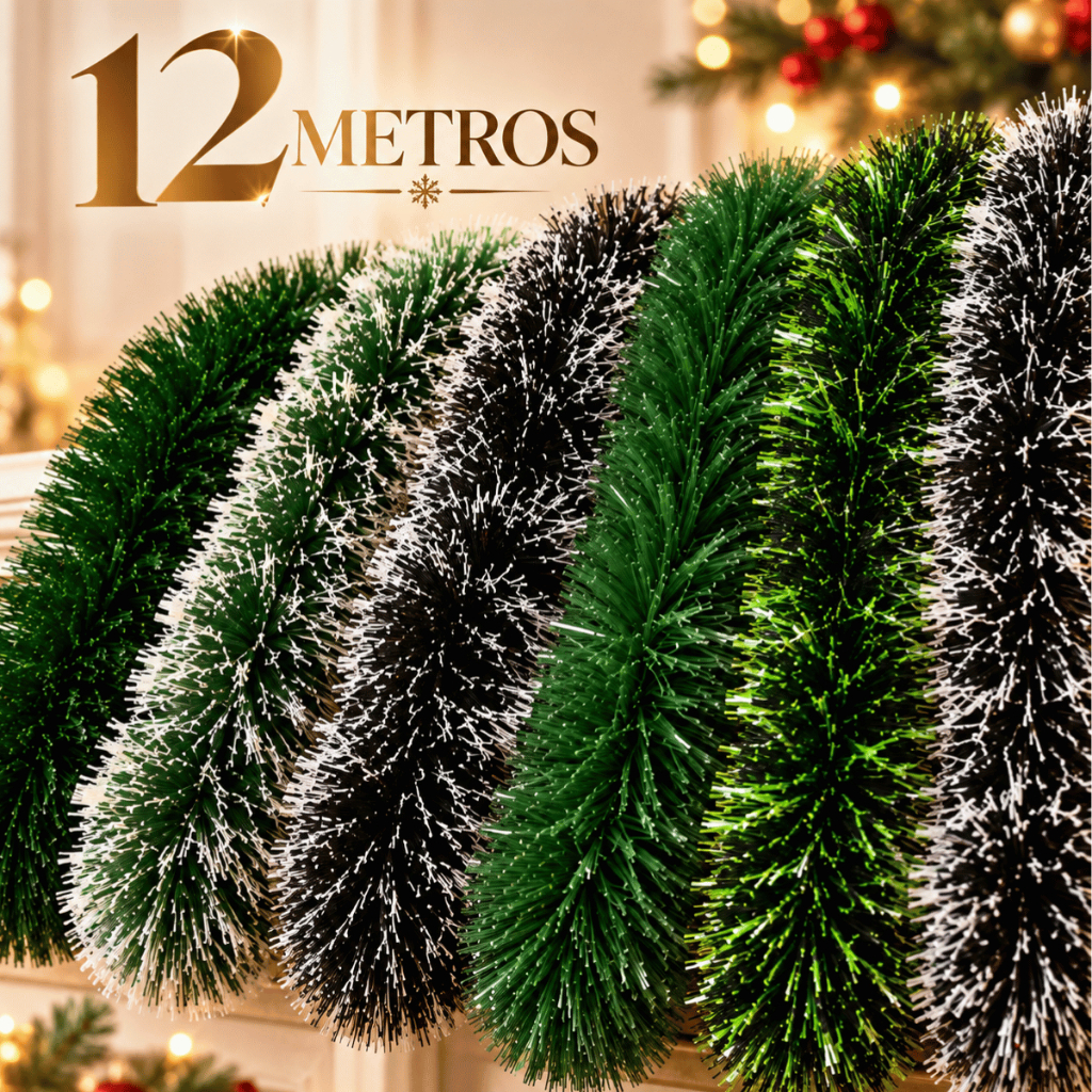 Kit Festão de Natal Verde Claro Escuro Nevado Aramado Cheio 9cm Enfeite Árvore Decoração Natalina Flexível 2/12 metros