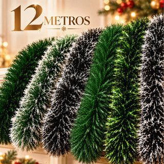 Kit Festão de Natal Verde Claro Escuro Nevado Aramado Cheio 9cm Enfeite Árvore Decoração Natalina Flexível 2/12 metros