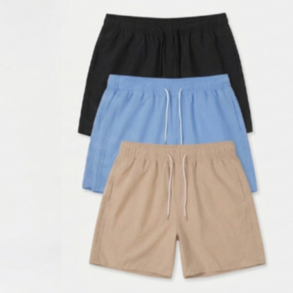 3 Shorts Azul Preto e Bege  Elastano Masculino Liso Confortável Mauricinho Bermuda Premium