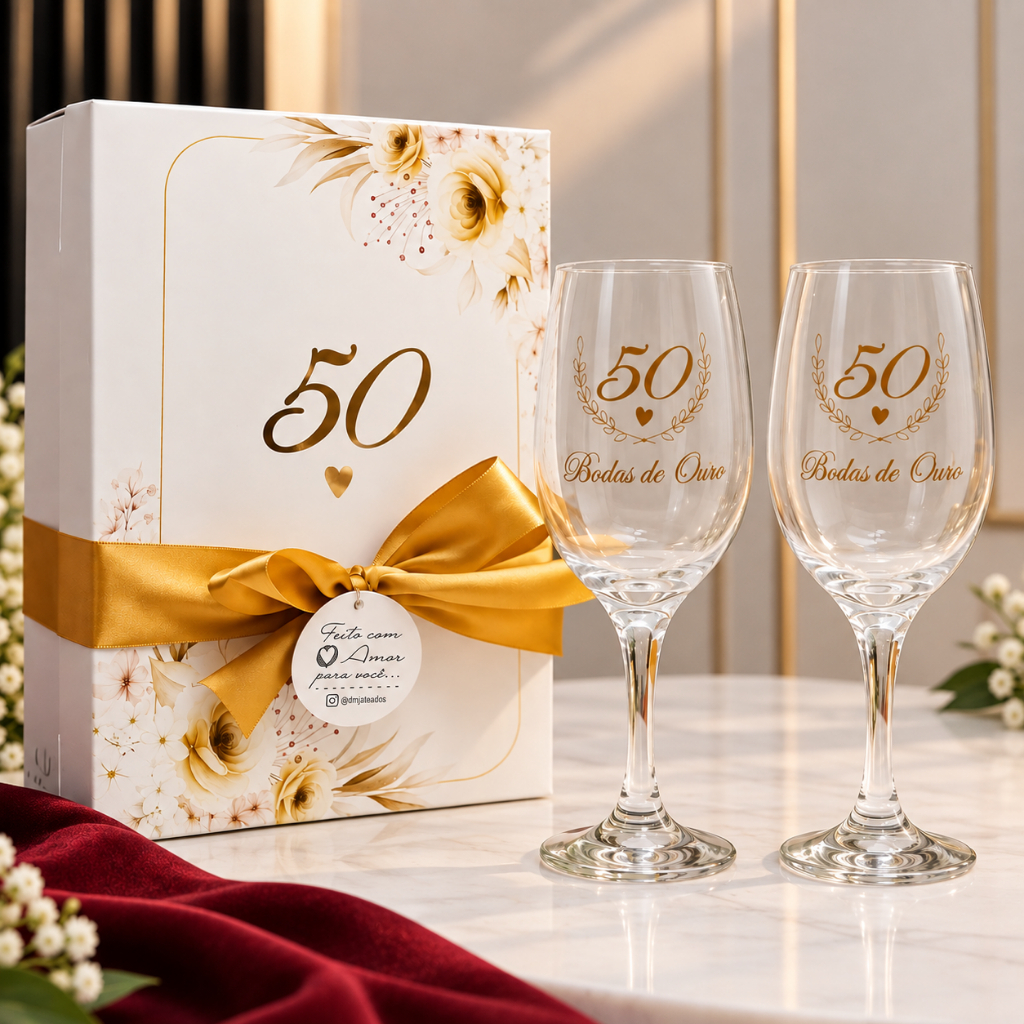 2 Taças Barone Vinh* / 50 Anos / Bodas De Ouro / Caixa Presente / Pronta entrega