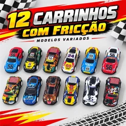 Coleção 12 Carrinhos Material Metálico de Fricção Puxa Para Trás Cores Variadas Presente Infantil