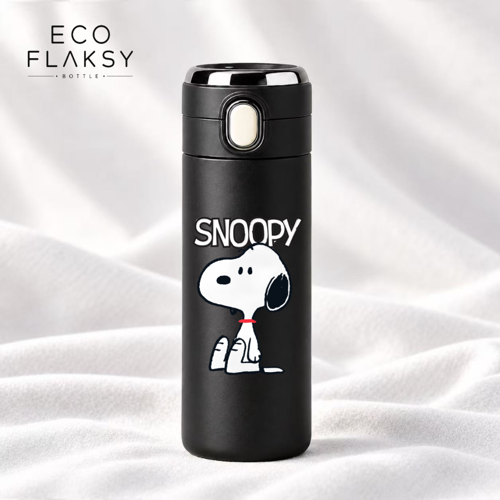 Garrafa Térmica Infantil Aço Inox Snoopy Estampada Termometro LED Digital Temperatura 420ml