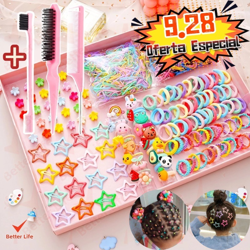 KIT1100 Conjunto De Acessórios Para Cabelo De Desenho Animado De 1100 Peças | Clipes BB Coreanos-BT