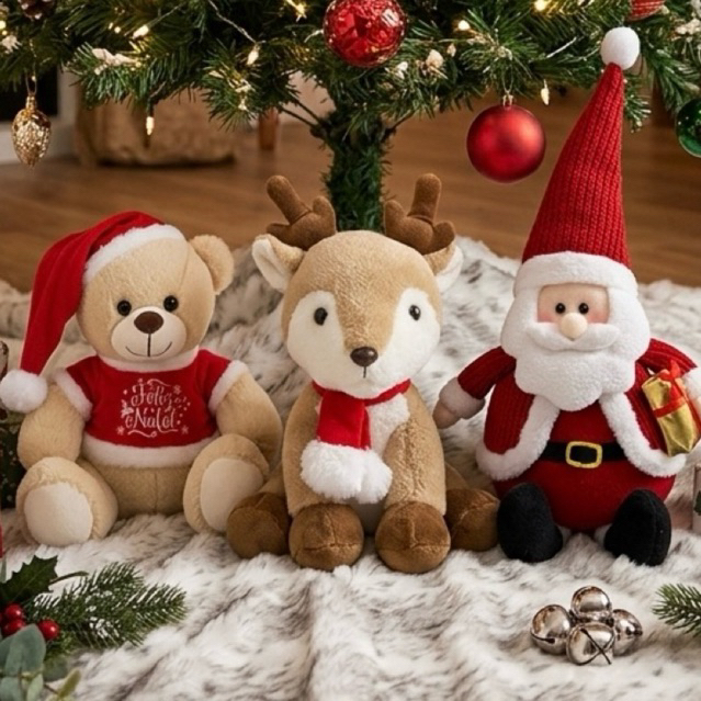 Urso de Pelúcia de Natal Decorativo com roupa Presente de Natal Decoração Enfeite Papai Noel Premium