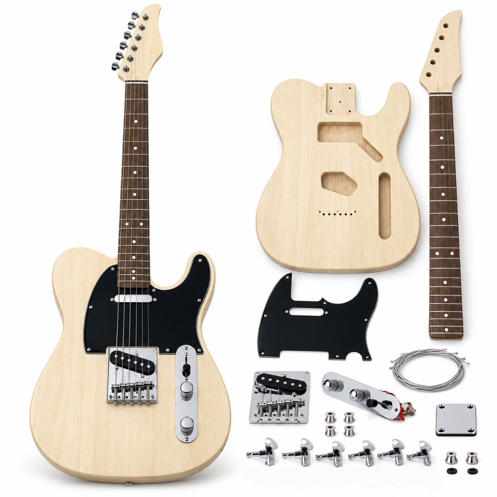 Kit de guitarra elétrica TL para montagem própria, braço em Oguman/corpo em Yangmu, guitarra elétrica de 6 cordas, kit