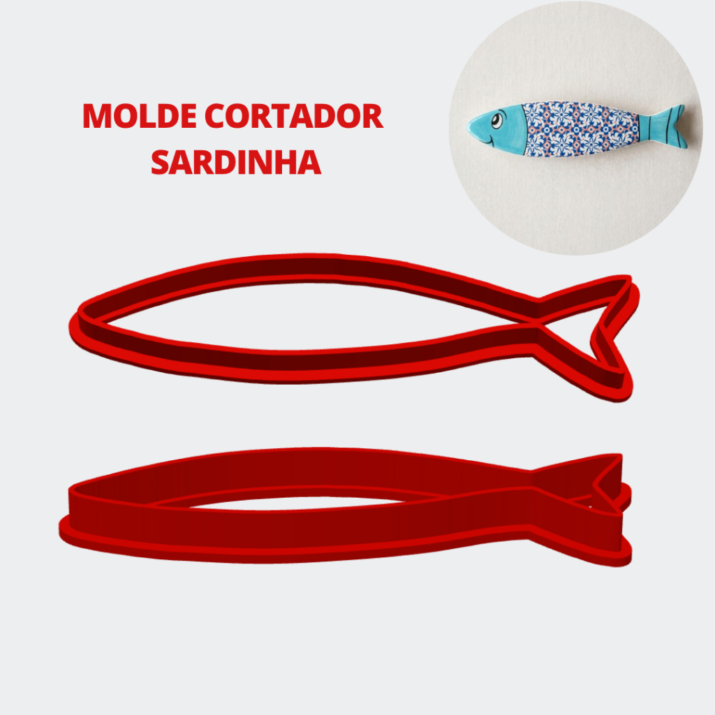 Cortador Sardinha Para Cerâmica Argila Biscuit Modelar Massas Biscoito Confeitaria Decorativa Premium Monand