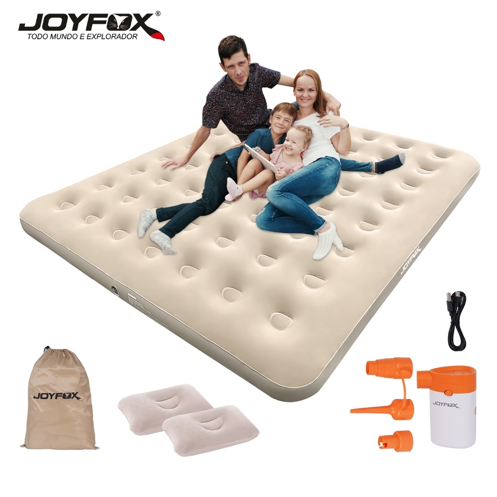Colchão Inflável JOYFOX Casal / King com Bomba Elétrica Portátil Travesseiros e Bolsa para Camping