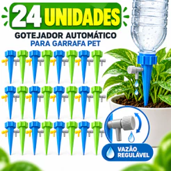 Kit com até 24 Gotejadores para Plantas Irrigador Água Acoplável em Garrafa Pet Regador Automático Jardim Dosador Vaso
