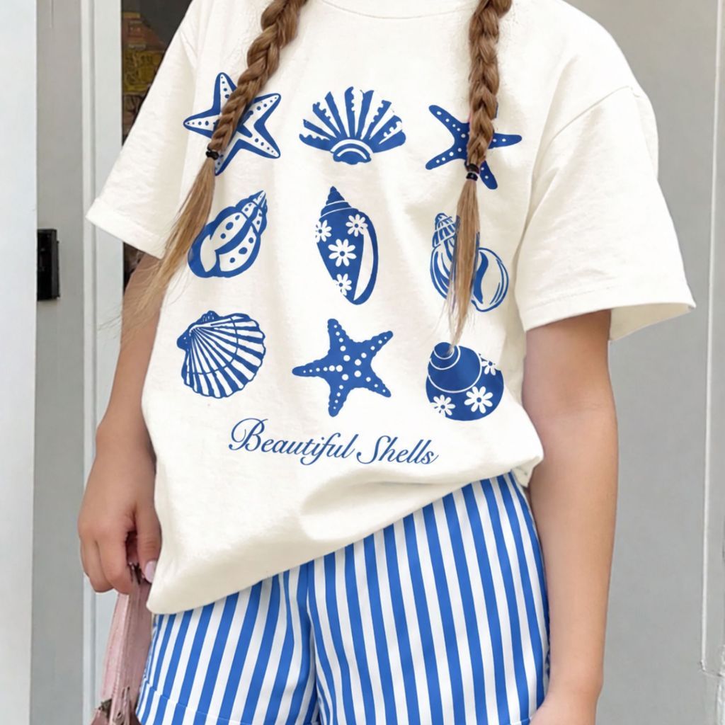Conjunto Infantil Summer Estampado Luxo Blogueirinha Com Shorts Oceano Feminino T-Shirt Sereia