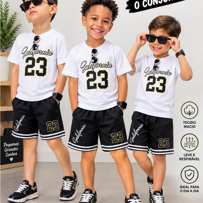 Conjunto Infantil Masculino Camiseta e Bermuda 2 a 14 Anos Dia a Dia