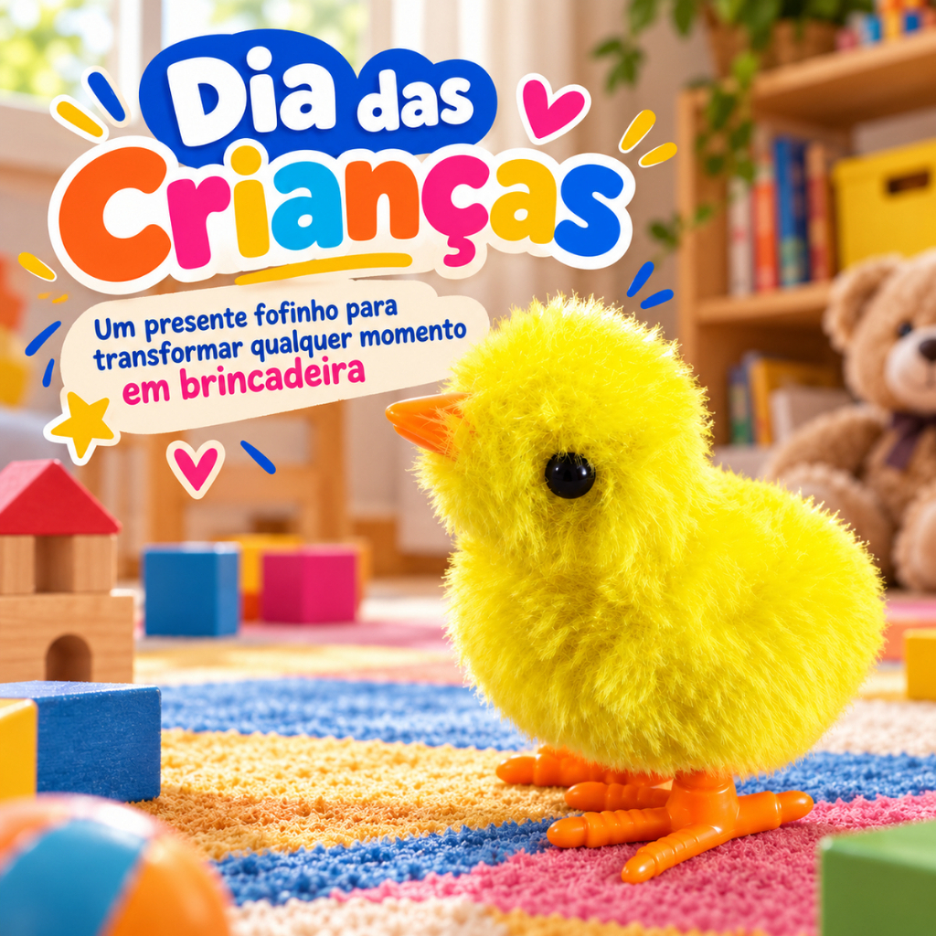 Pintinho Amarelinho De Pelúcia a Corda Dia Das Crianças Cabelo Maluco