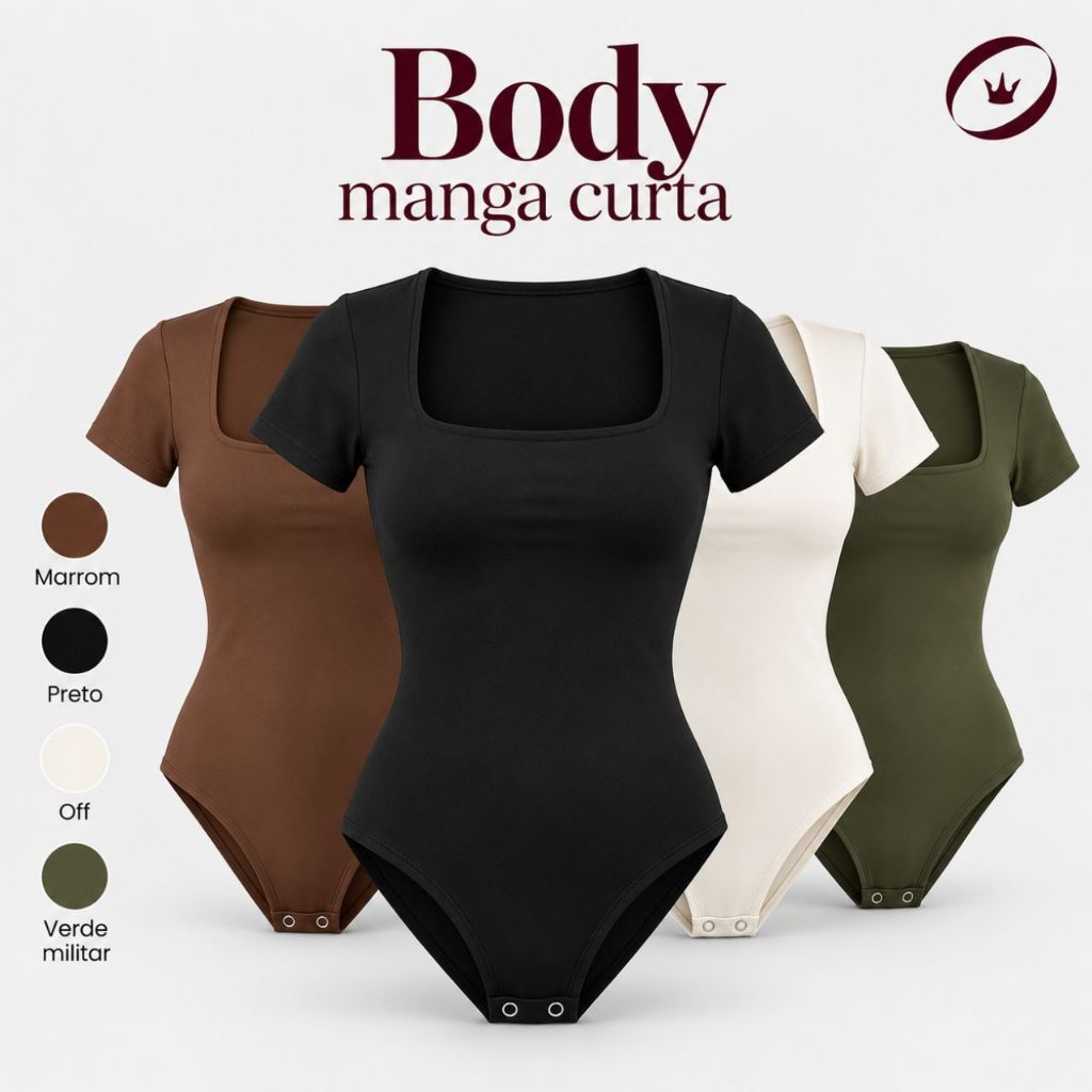 Body feminino decote quadrado suplex manguinha forro fecho pressao collant  p m g moda blogueira tendencia verao