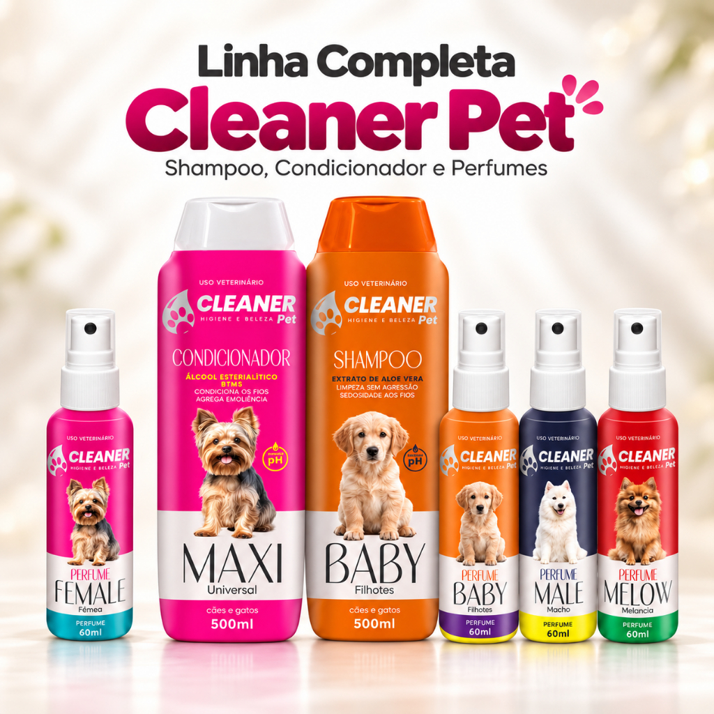 Kit Banho Pet Cães Shampoo e Condicionador Cachorro Filhote 500ml + Perfume Colônia 60ml Prevenir dermatites e Alergia
