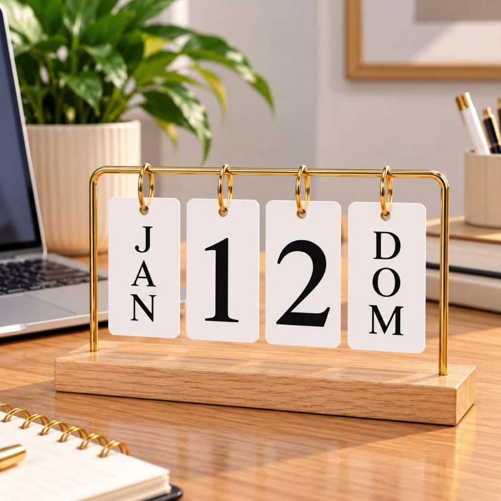 Calendário de Mesa Permanente Luxo Preto/Dourado Premium