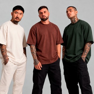 Camiseta Heavy Oversized (Suedine) Masculina 250g Gola Canelada Penteada Suedine1
