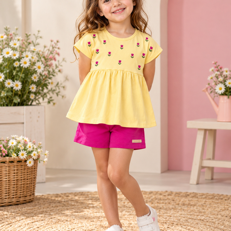 Conjunto Infantil Menina Camiseta Short Moletinho 4 A 8 Anos Feminino Blogueirinha