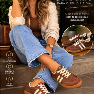 Tênis Feminino DONNA CALÇADOS Café/Nude/Preto Lançamento Casual Moda Promoção Chique Charmoso Top