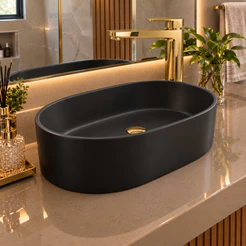 *PROMOÇÃO* Cuba de Apoio Banheiro Diamante Oval Preto Mármore Sintético Lavabo Movelove