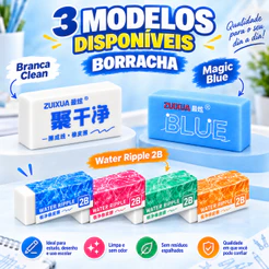 Borracha Escolar Macia 2B Branca e Azul para Lápis Desenho Estudo Material Escolar