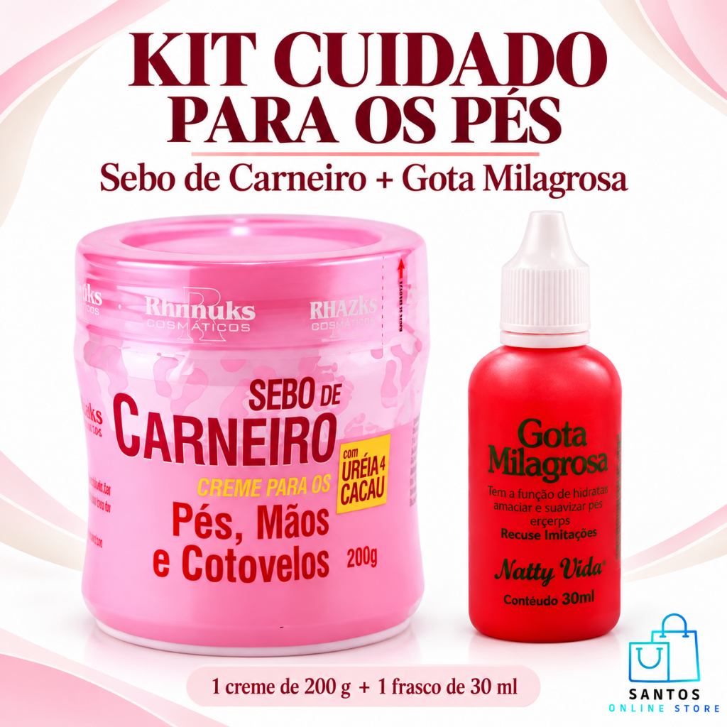 Kit para Rachaduras Gota Milagrosa 30ml + Sebo de Carneiro Hidratante para os Pés