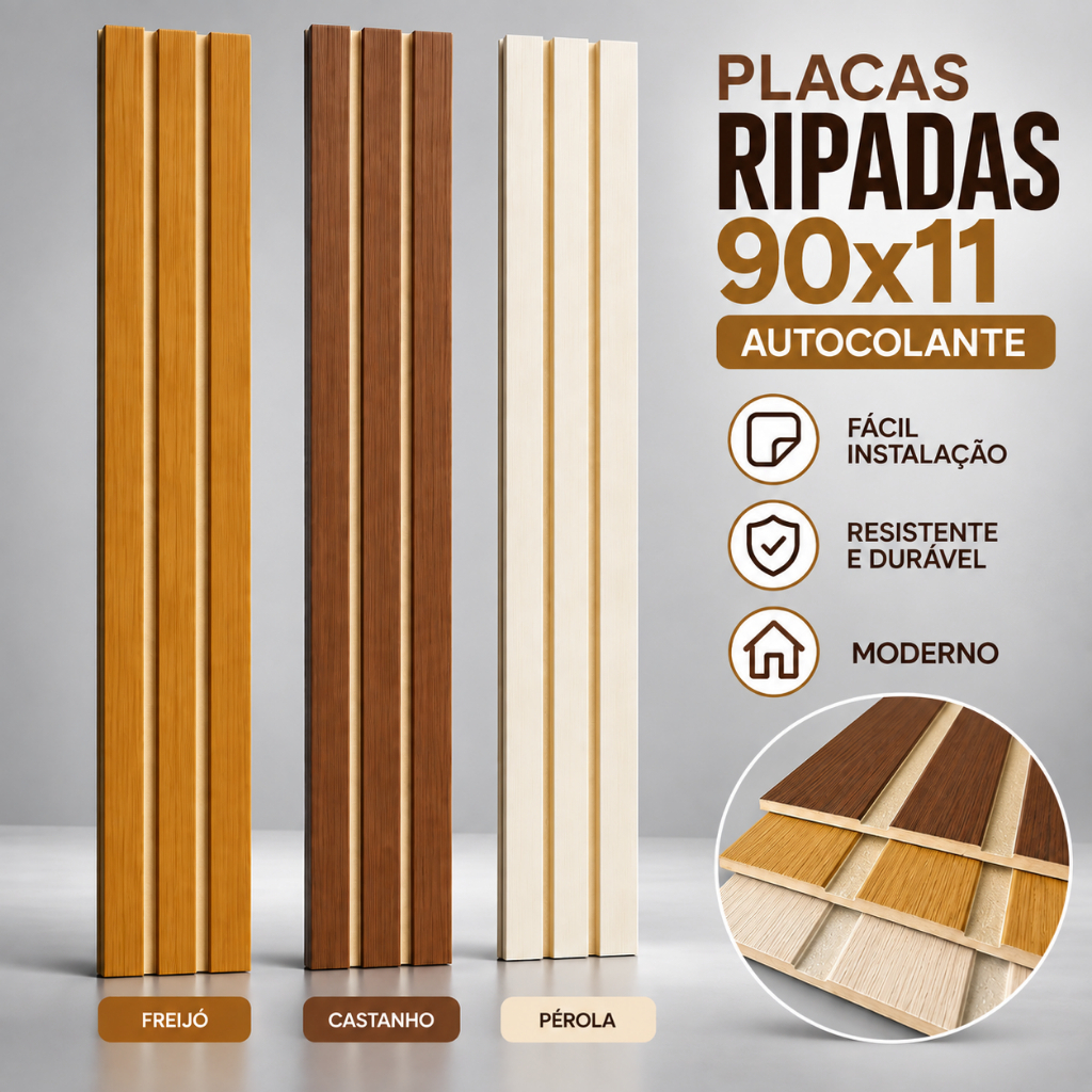 Kit 50 Placas Grandes 90x11 Painel Ripado Revestimento Placas Decorativas para de Parede