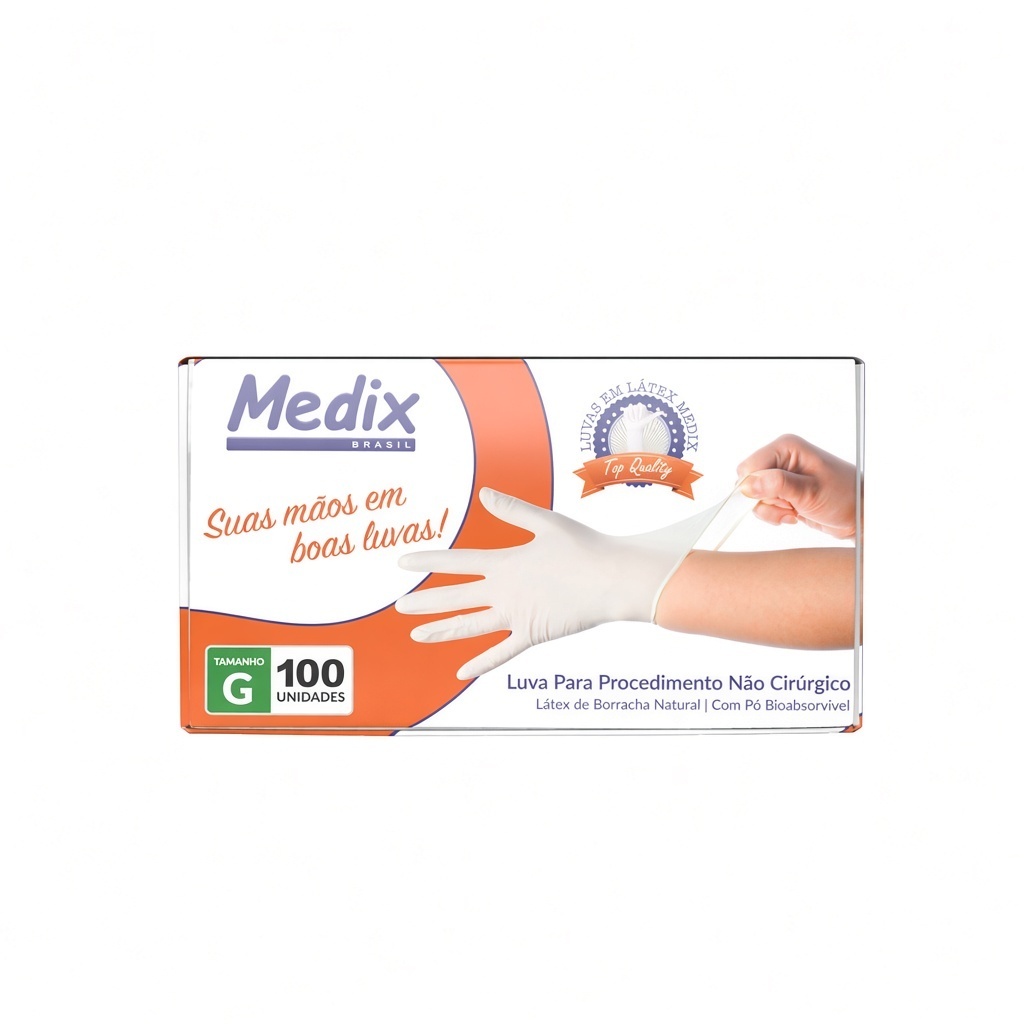 Luva de procedimento em látex branco Com Pó - Tamanho P, M, G - Uso em saúde médico - Kit com 100 luvas Medix — imagem 2 de 2