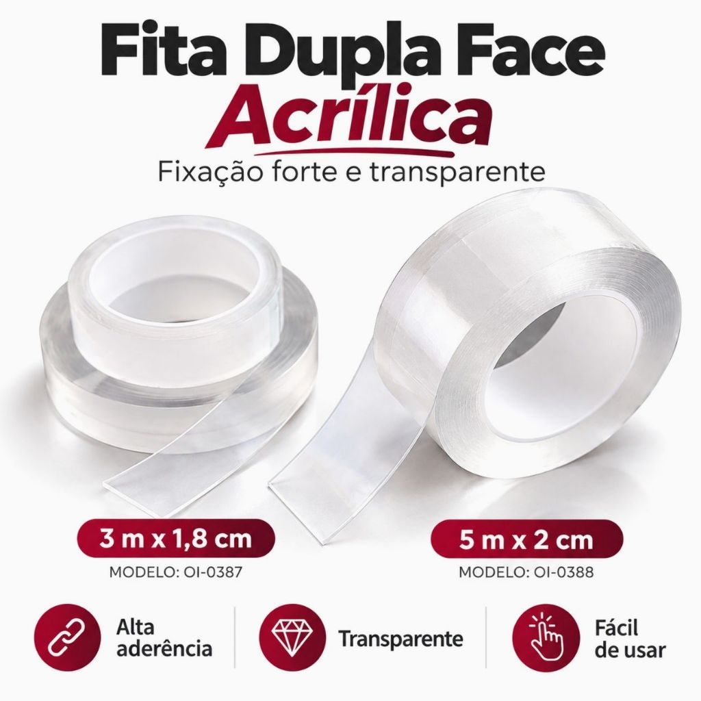 Fita Dupla Face 3M/5M Transparente Mágica Cola Forte Silicone para Parede Porta