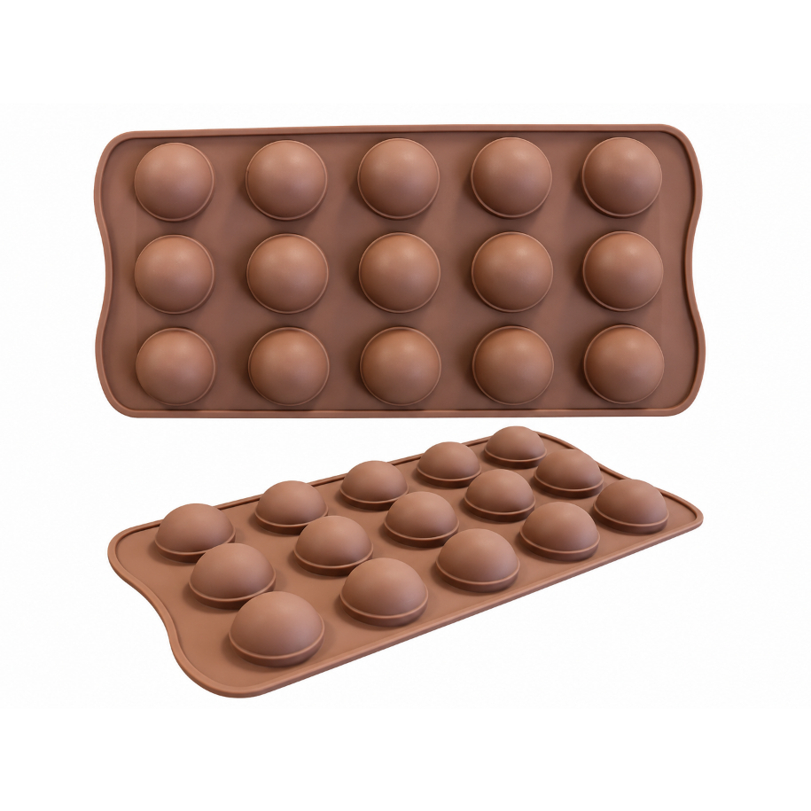 Forma em Silicone Antiaderente Para Chocolate Doces e Bombons Molde Esfera 15 Cavidades (FT461)