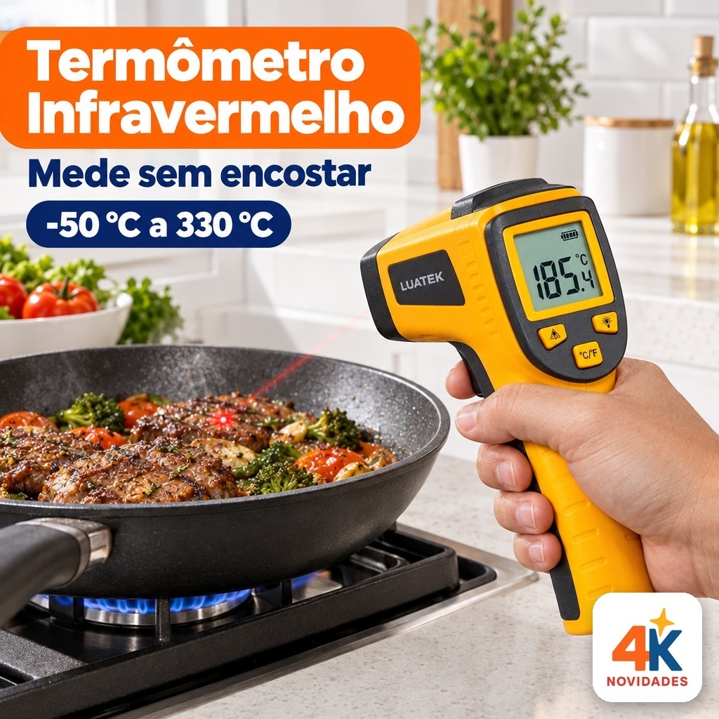 Termômetro De Temperatura Digital Infravermelho Laser Medidor Cozinha Chocolate Pizza Industrial