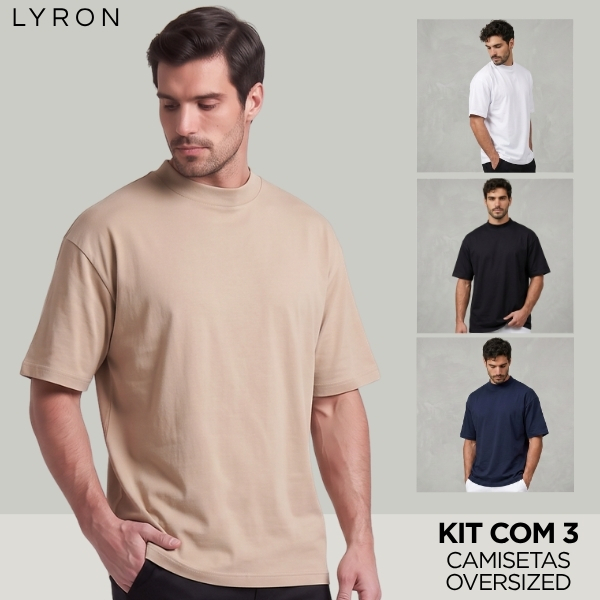 Kit 3 Camiseta Oversized Masculina Premium 100% Algodão Texturizada Básica Casual Streetwear Moda Masculina Confortável
