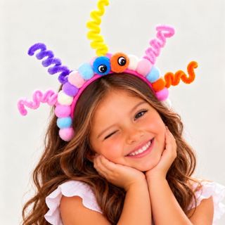 Tiara Divertida Infantil Colorida Com Spray  ROSA Cabelo Maluco Dia das Crianças